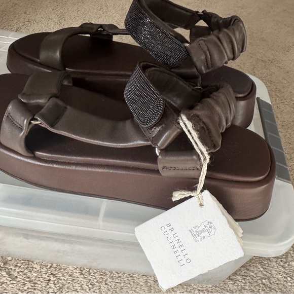 Brunello Cucinelli Espresso Leather Sandals - Picture 7 of 7